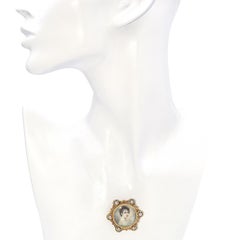 Victorian Handpainted Miniature Portrait With Yellow Gold and Diamond Frame