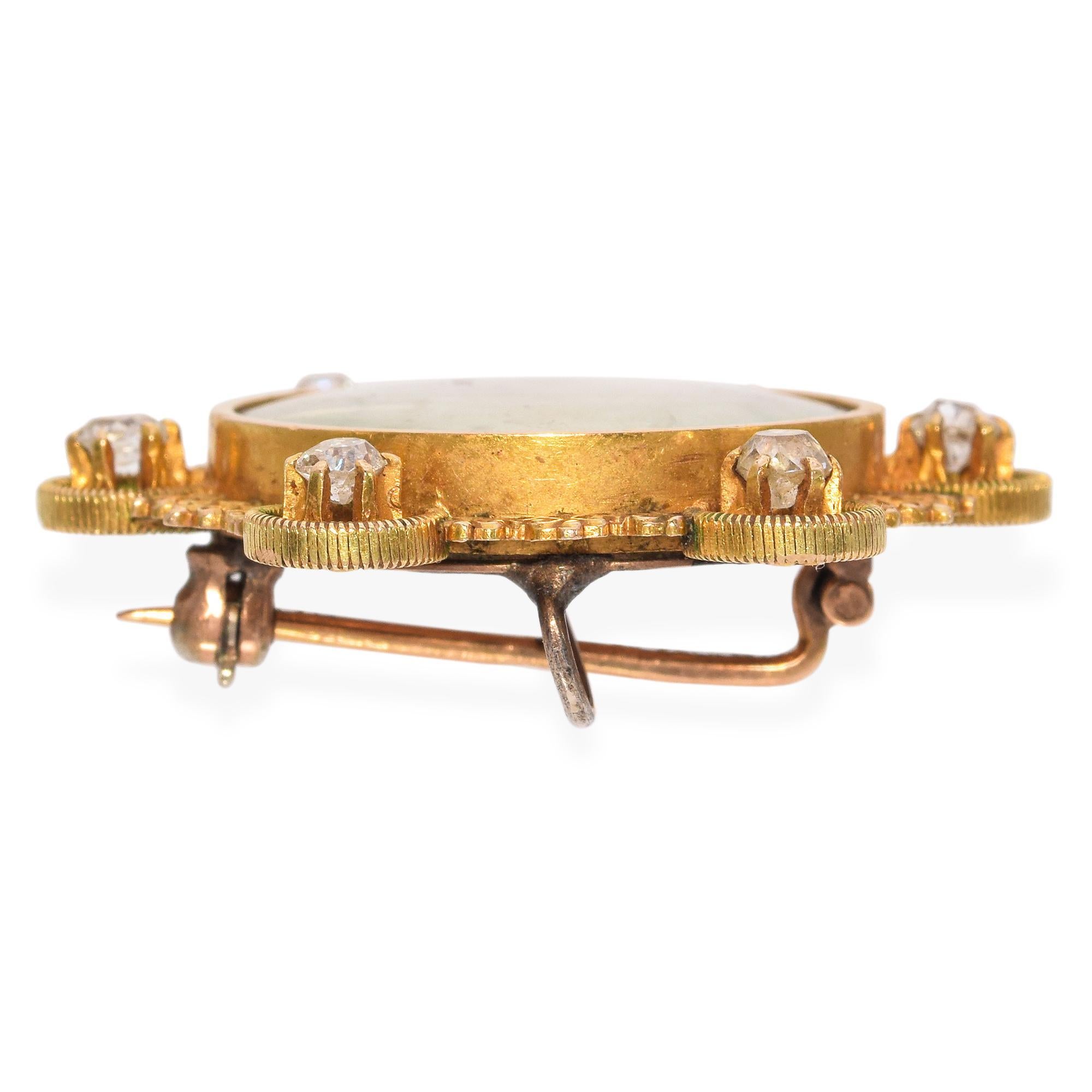Viktorianische handgemalte Miniature Porträt mit Gelbgold und Diamant Rahmen im Angebot 1
