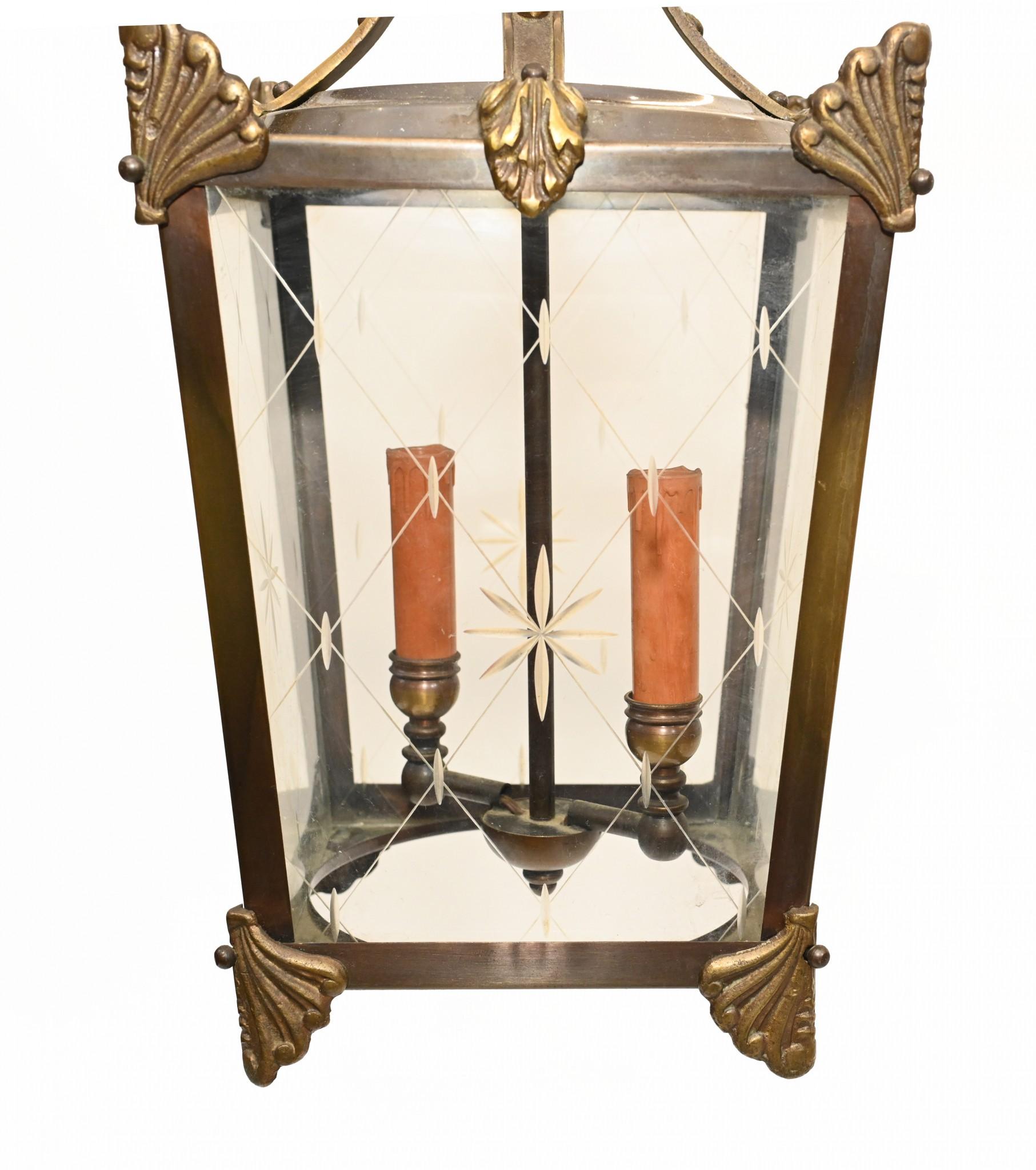 Victorian Hanging Lantern Brass Hall Light For Sale 3