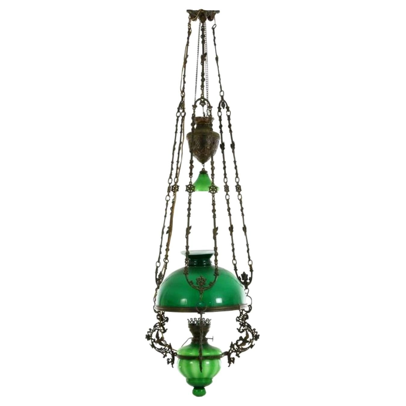 Victorian Hanging Oil Lamp Converted to Electric Chandelier, England