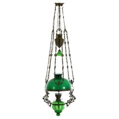 Antique Victorian Hanging Oil Lamp Converted to Electric Chandelier, England