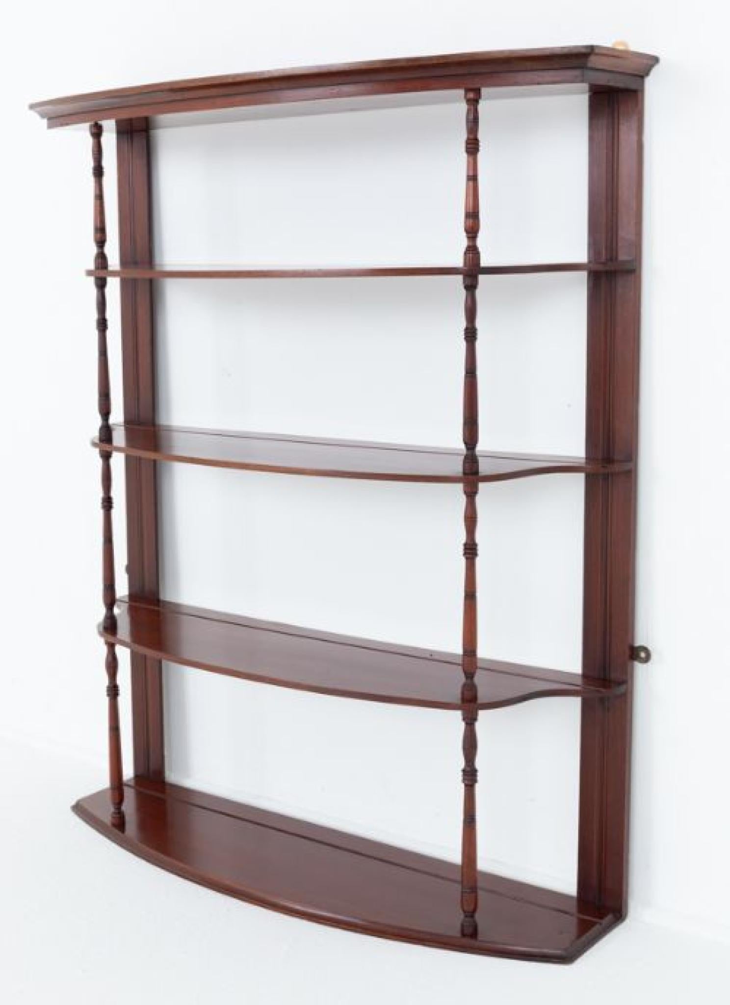 Late 19th Century Victorian Hanging Wall Rack Mahogany Book Shelf 1880