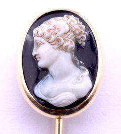 Victorian Hard Stone Agate Cameo Stickpin of Psyche