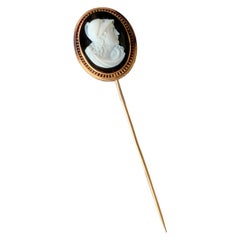 Victorian Hard Stone Cameo 14 Karat Rose Gold Stickpin