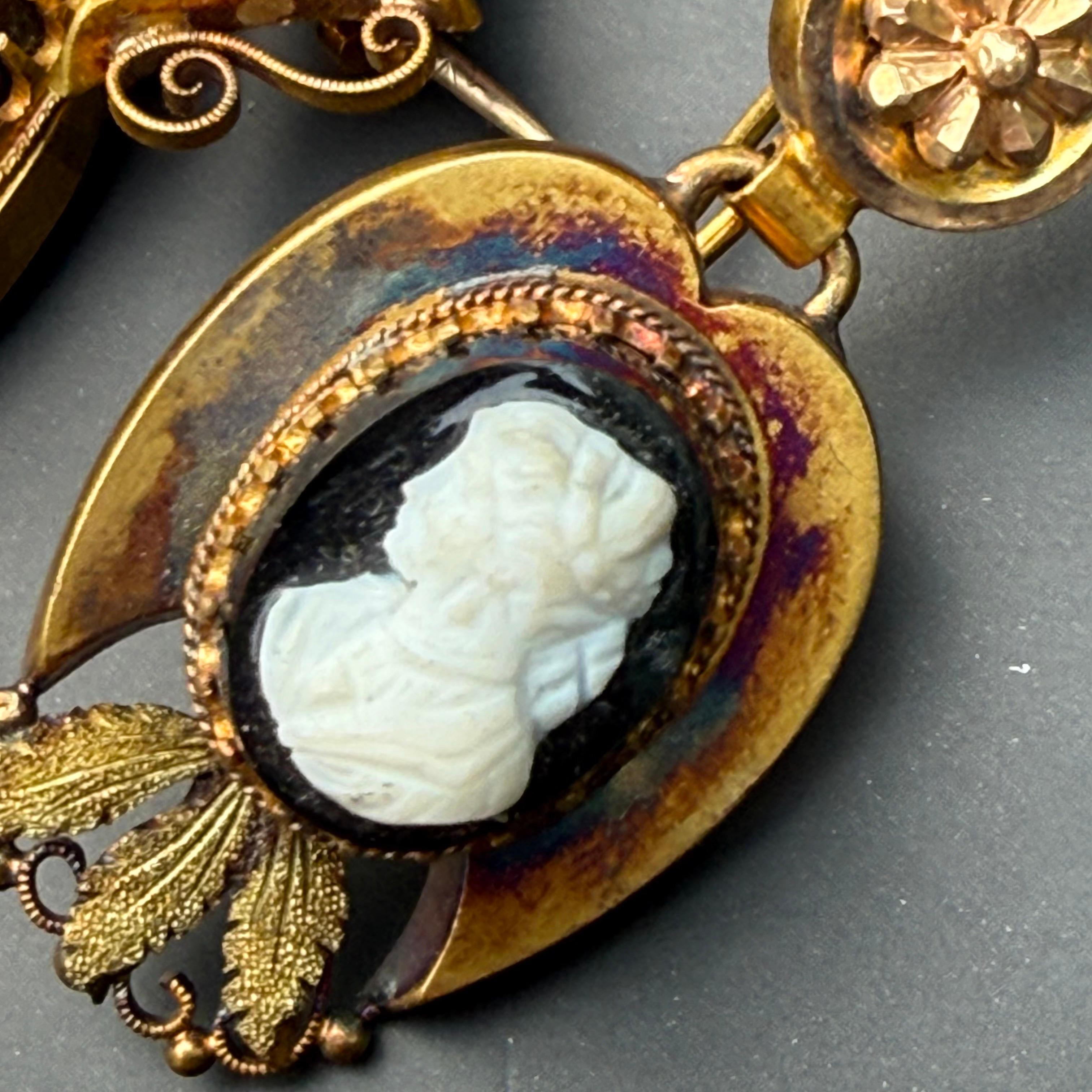 Victorian Hard Stone Cameo Drop Earrings Pin Brooch Set For Sale 14