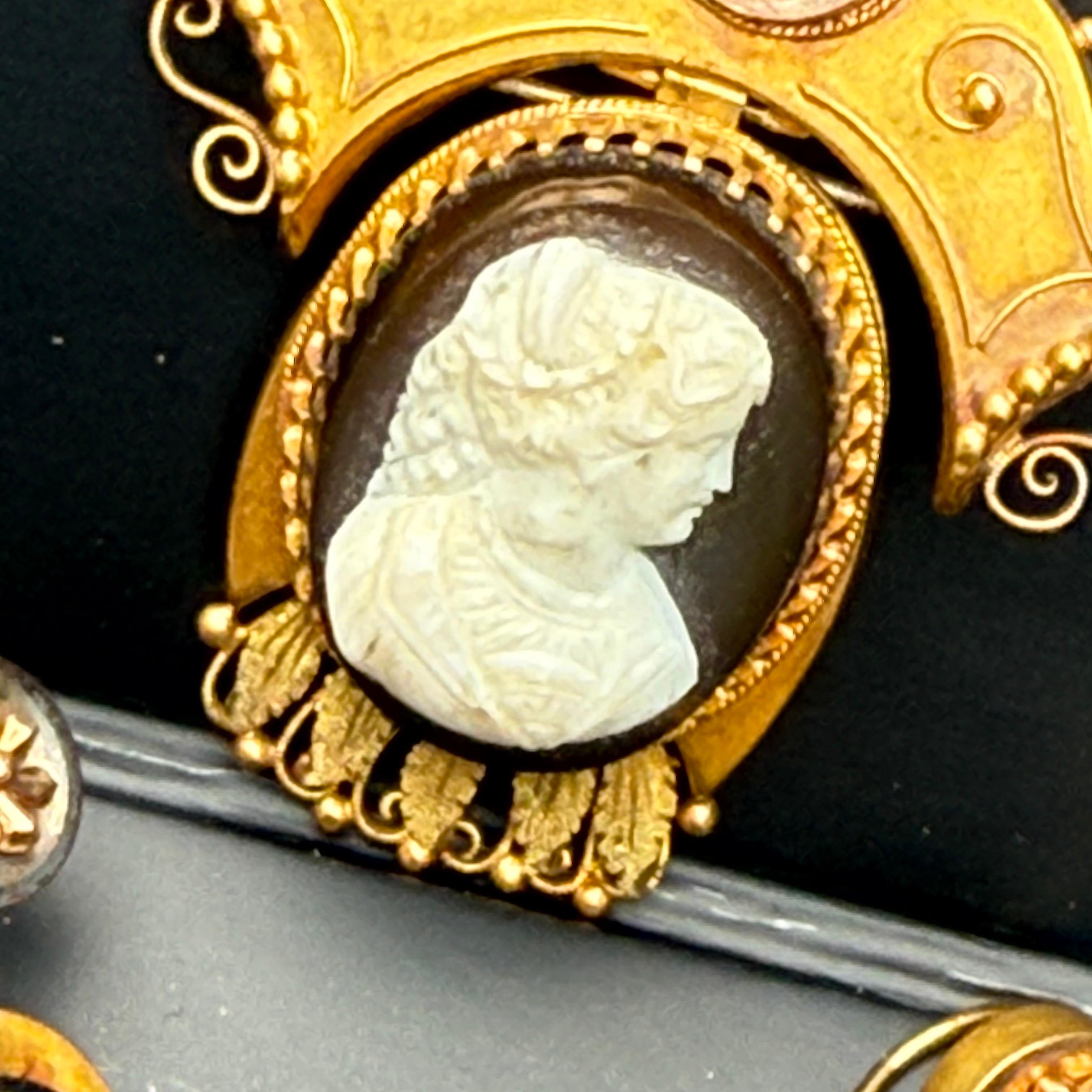 Victorian Hard Stone Cameo Drop Earrings Pin Brooch Set For Sale 2