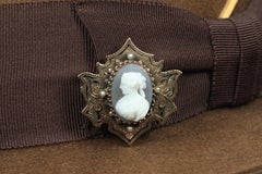 Victorian Hardstone Cameo Brooch Circa 1880, Agate, 14K Gold, Pearls, Enamel
