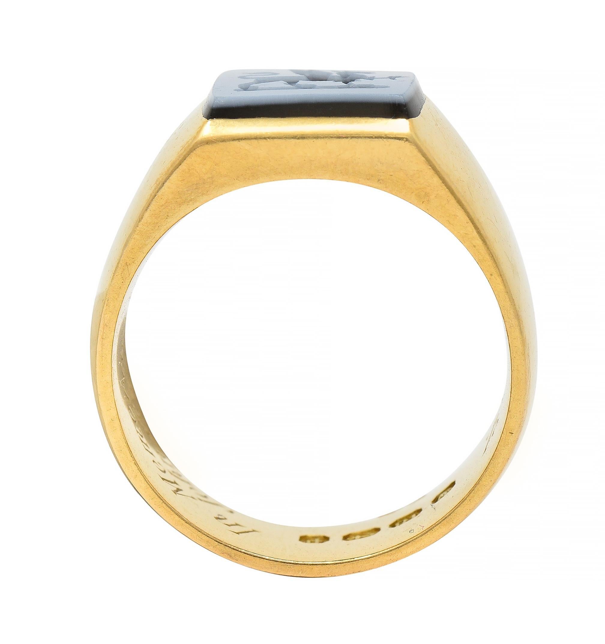 Victorian Hardstone Intaglio 18 Karat Yellow Gold Griffin Unisex Signet Ring For Sale 8