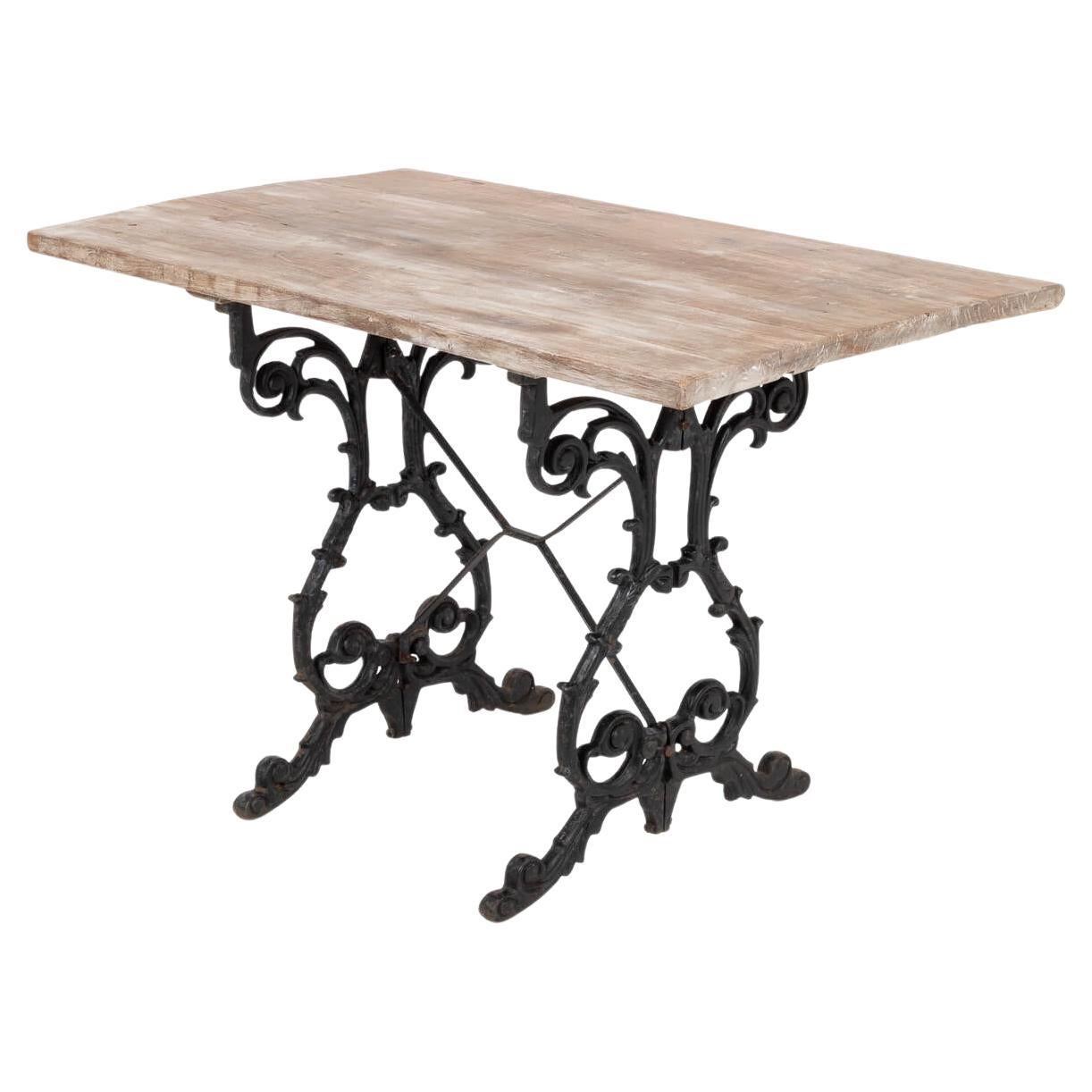 Victorian Hardwood Garden Table in Cast Iron Base, circa 1890 For Sale