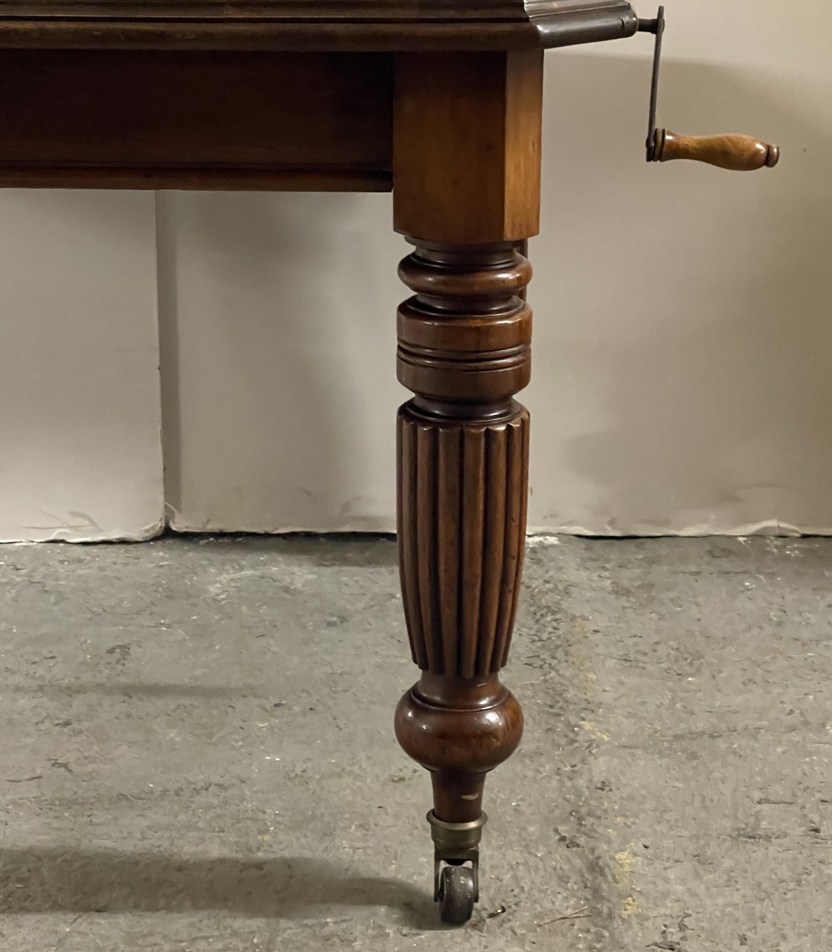 Victorian Hardwood Wind Out Extending Dining Table with Fluted Legs and Castors 1