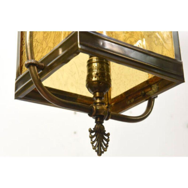Victorian Harp Lantern with Amber Glass In Good Condition For Sale In Canton, MA