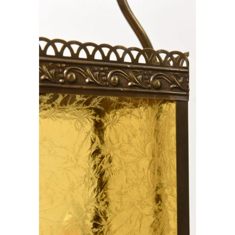 19th Century Victorian Harp Lantern with Amber Glass For Sale