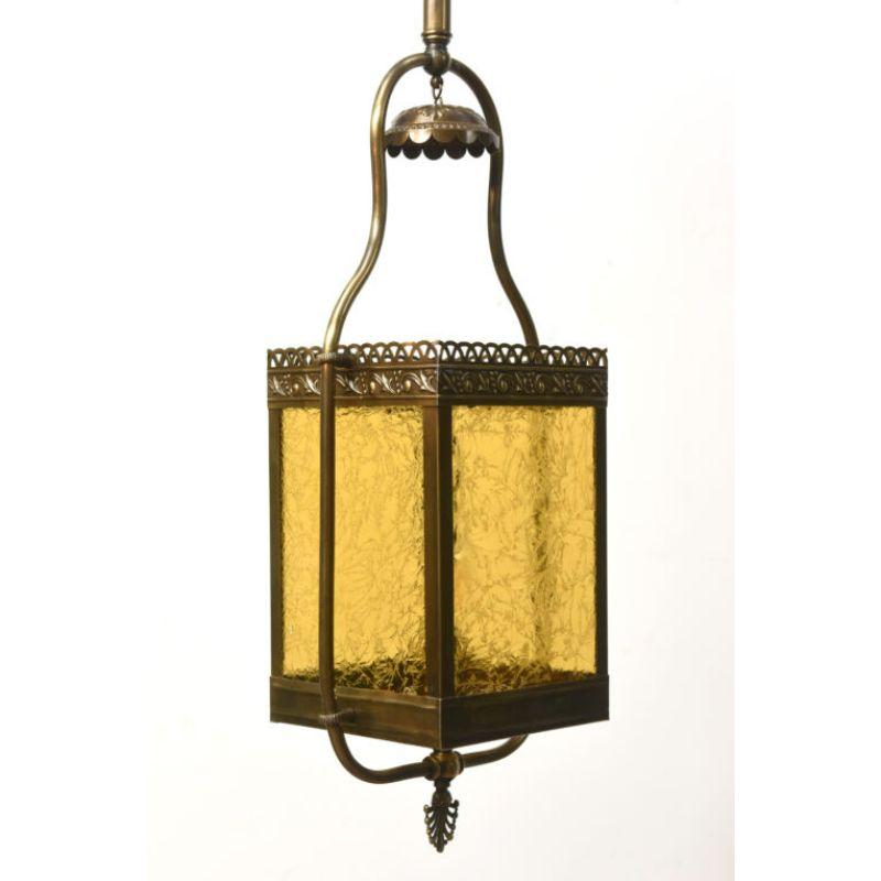 Victorian Harp Lantern with Amber Glass For Sale 1