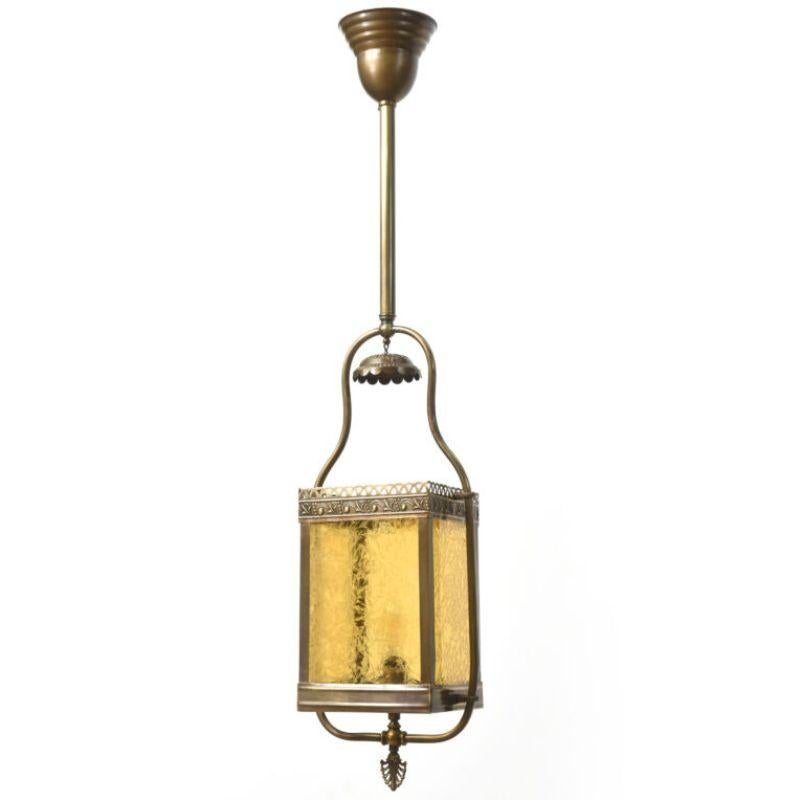 Victorian Harp Lantern with Amber Glass For Sale 3