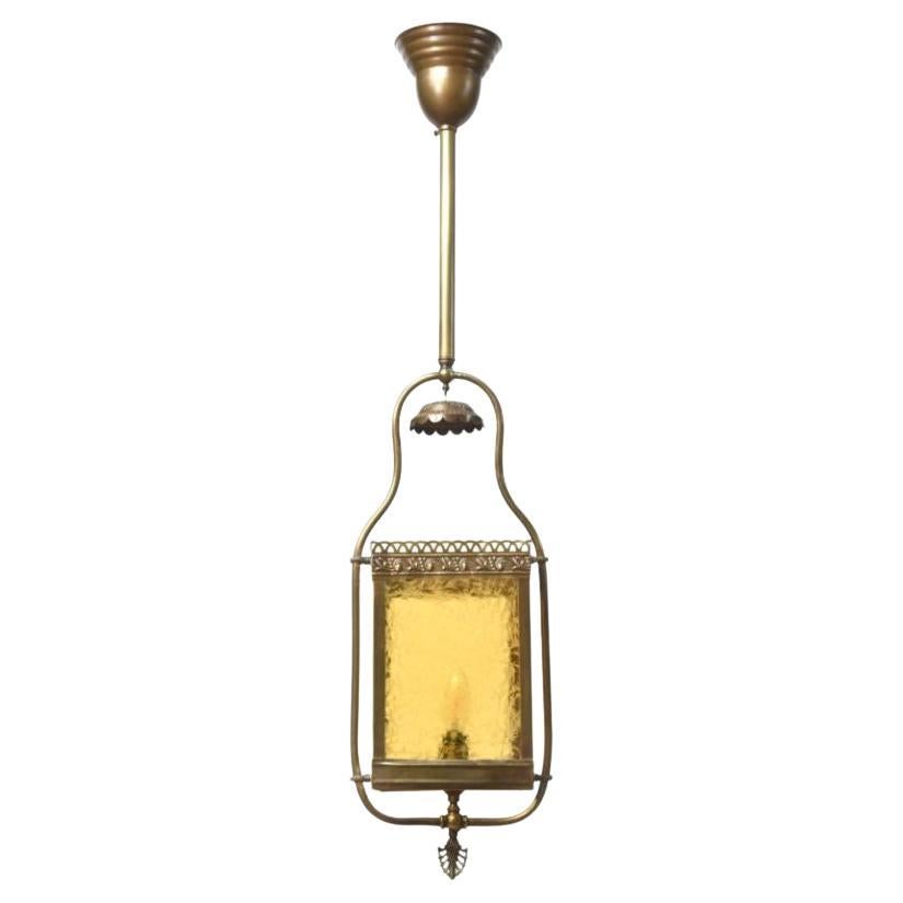 Victorian Harp Lantern with Amber Glass