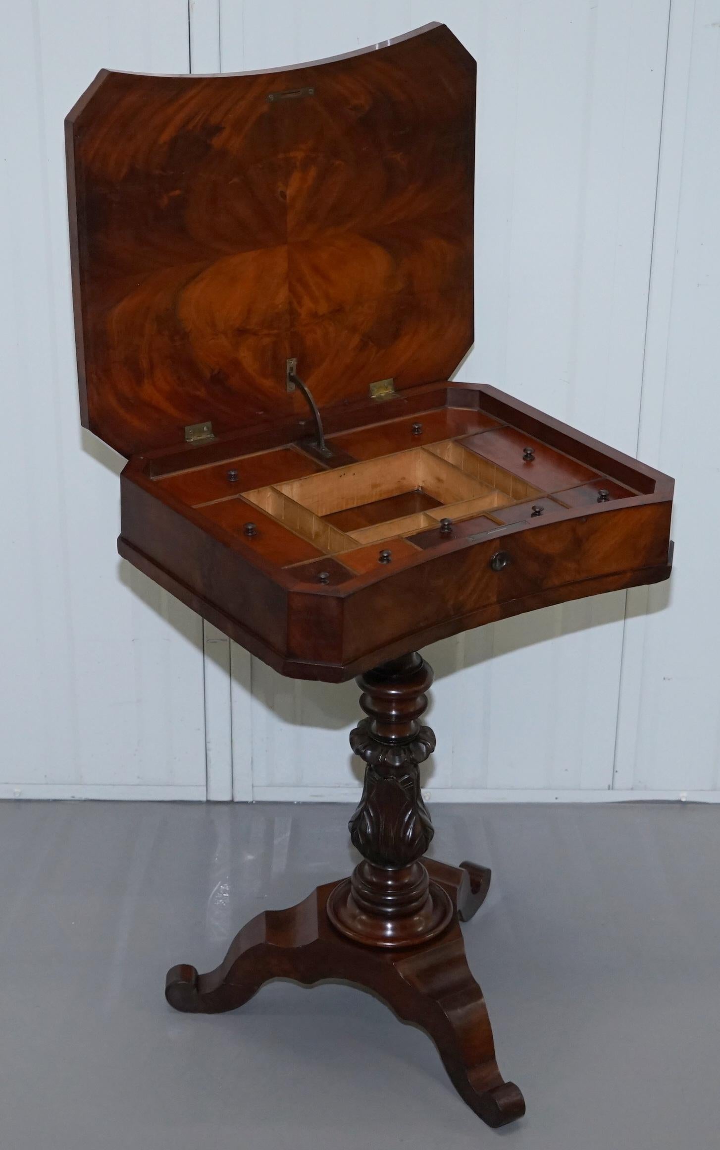 Victorian Harrods London Original Paperwork Sewing Box Work Table Flame Mahogany 11