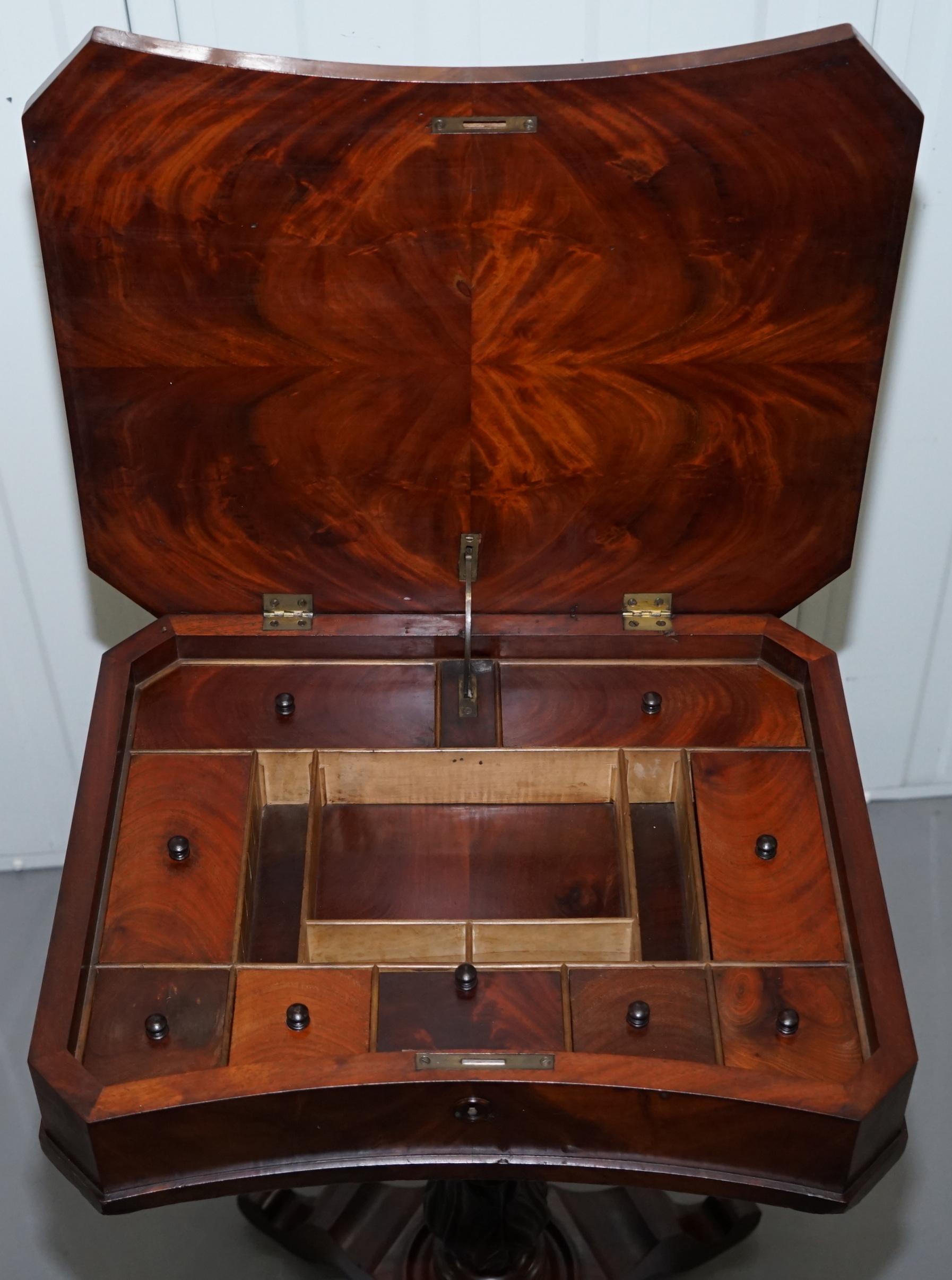Victorian Harrods London Original Paperwork Sewing Box Work Table Flame Mahogany 12