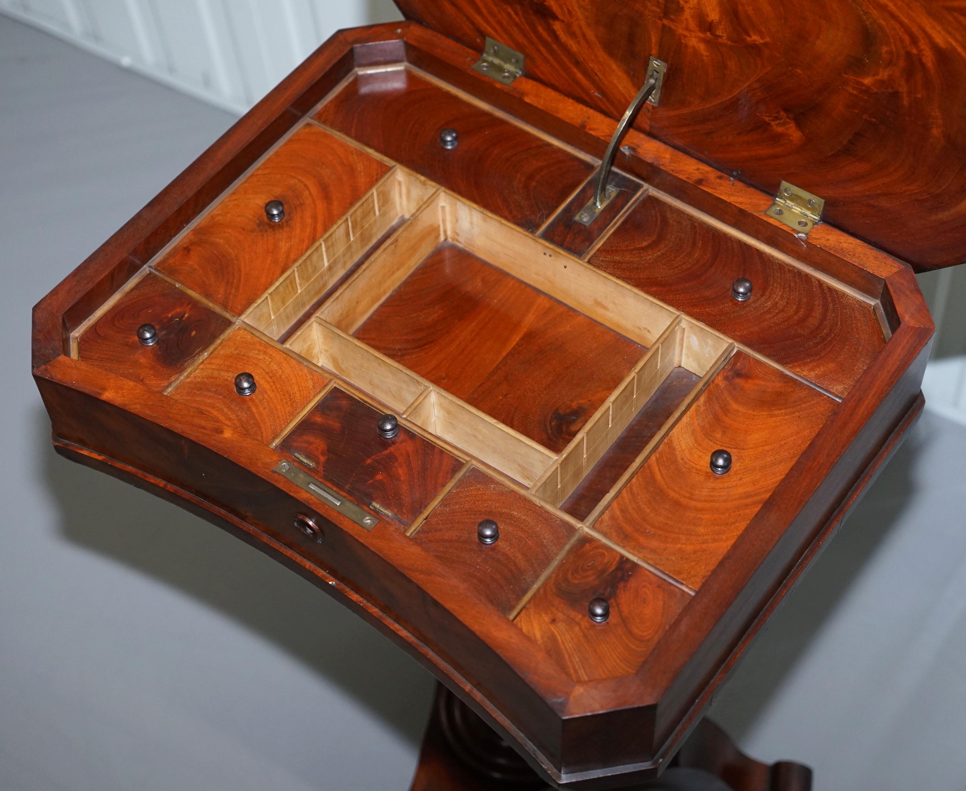 Victorian Harrods London Original Paperwork Sewing Box Work Table Flame Mahogany 13