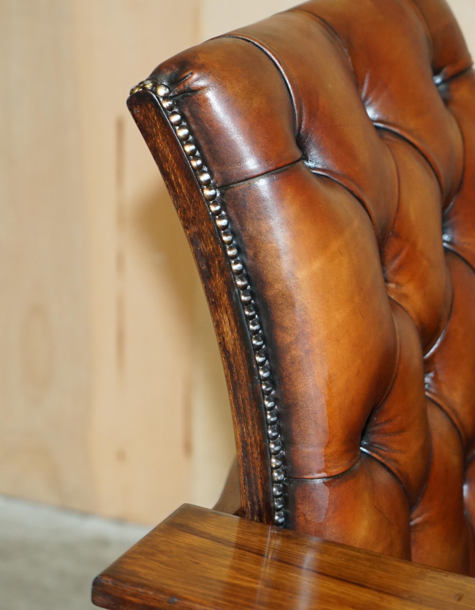 VICTORIAN HARROPS CHESTERFiELD BROWN LEATHER RECLINER DRINKS CABINET ARMCHAIR 3
