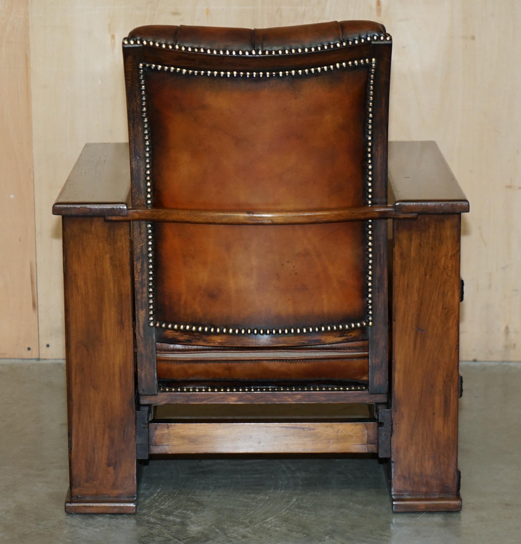 VICTORIAN HARROPS CHESTERFiELD BROWN LEATHER RECLINER DRINKS CABINET ARMCHAIR 4