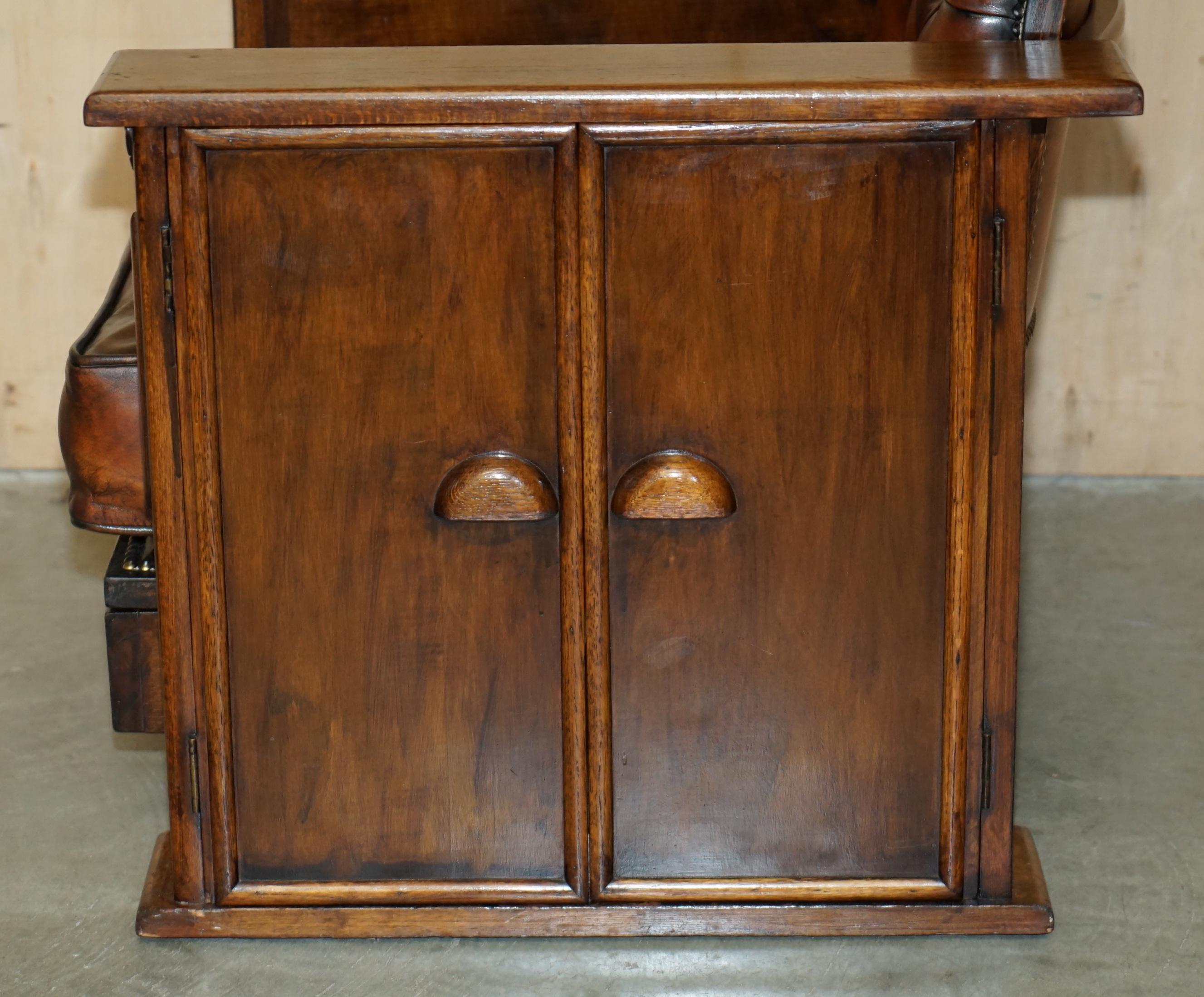 VICTORIAN HARROPS CHESTERFiELD BROWN LEATHER RECLINER DRINKS CABINET ARMCHAIR 6