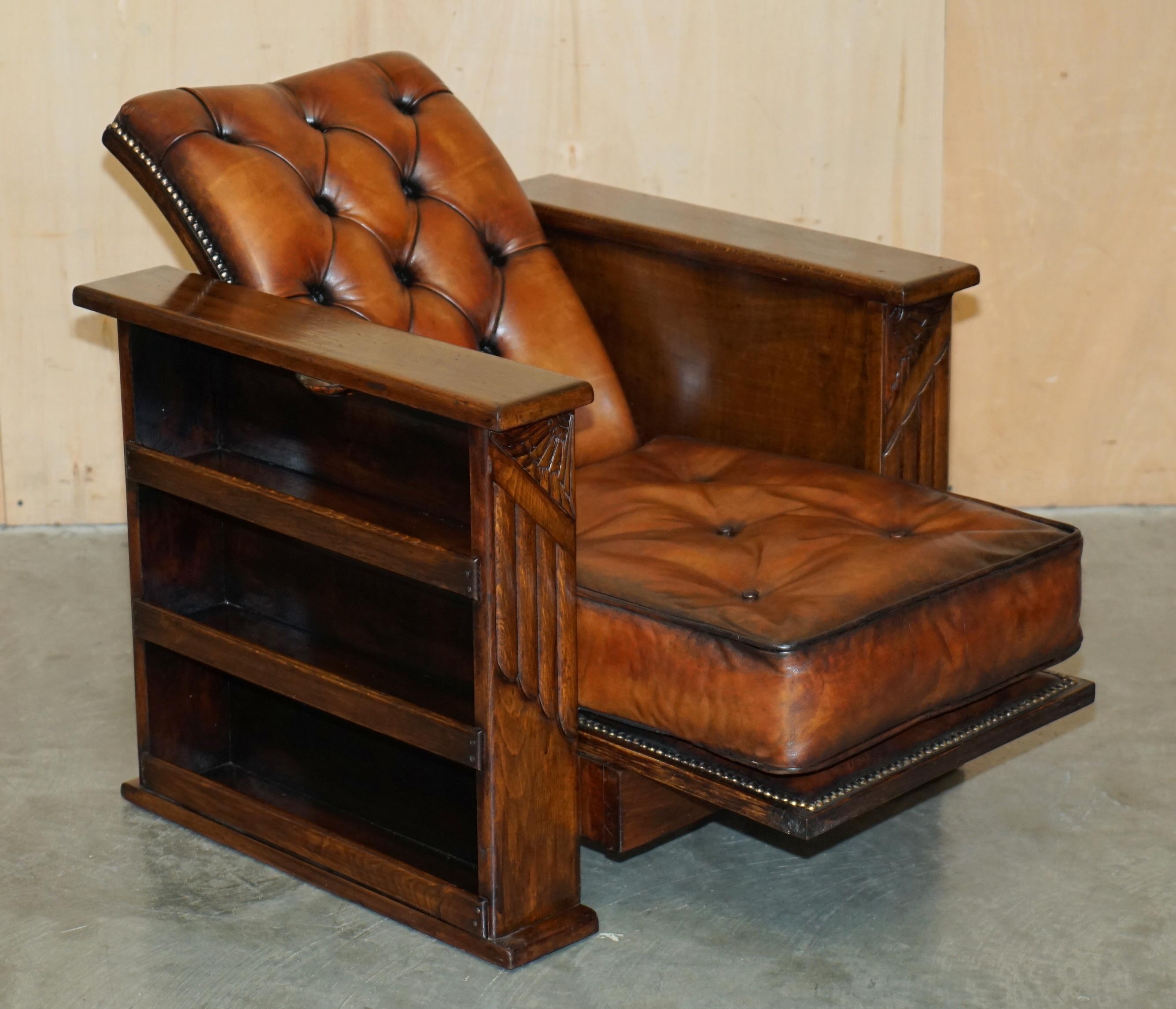 VICTORIAN HARROPS CHESTERFiELD BROWN LEATHER RECLINER DRINKS CABINET ARMCHAIR 11