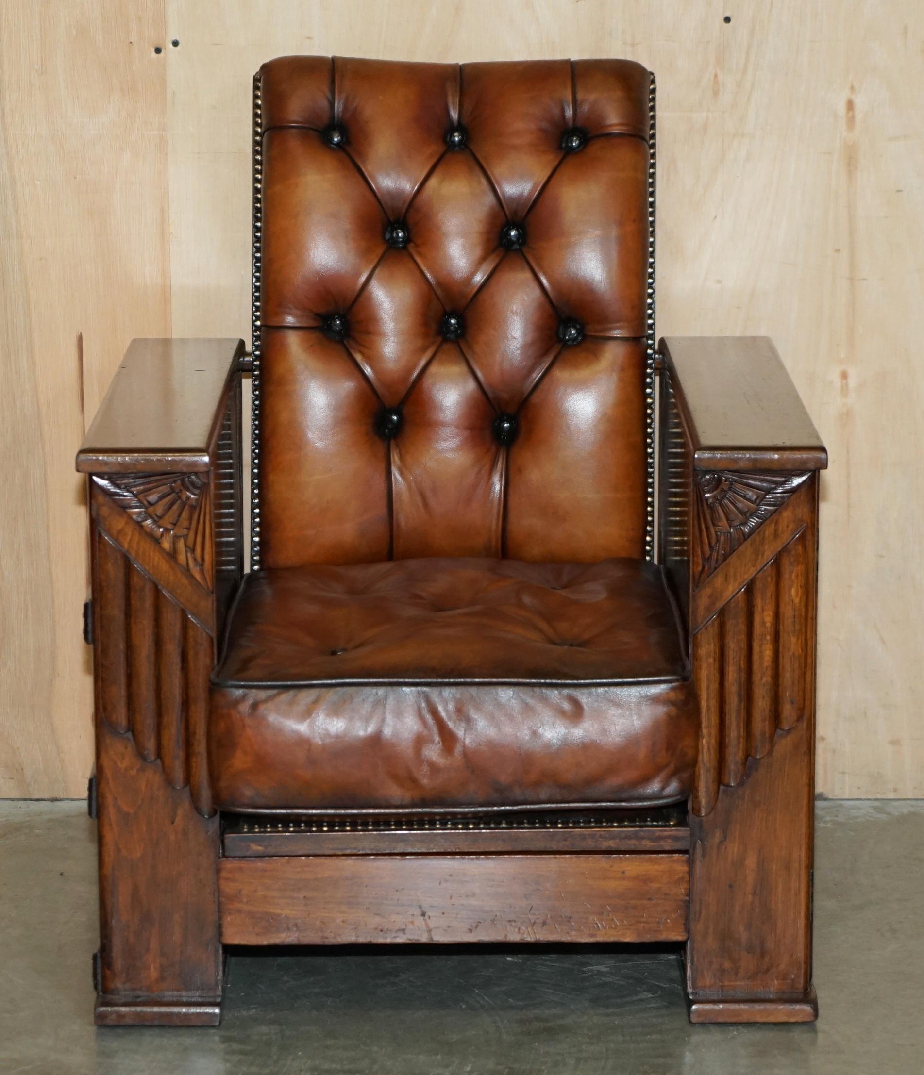 Royal House Antiques

Royal House Antiques is delighted to offer for sale this absolutely stunning, very collectable John Harrop, top to bottom restored, hand dyed Cigar brown leather reclining armchair with built in drinks cabinet to one side and