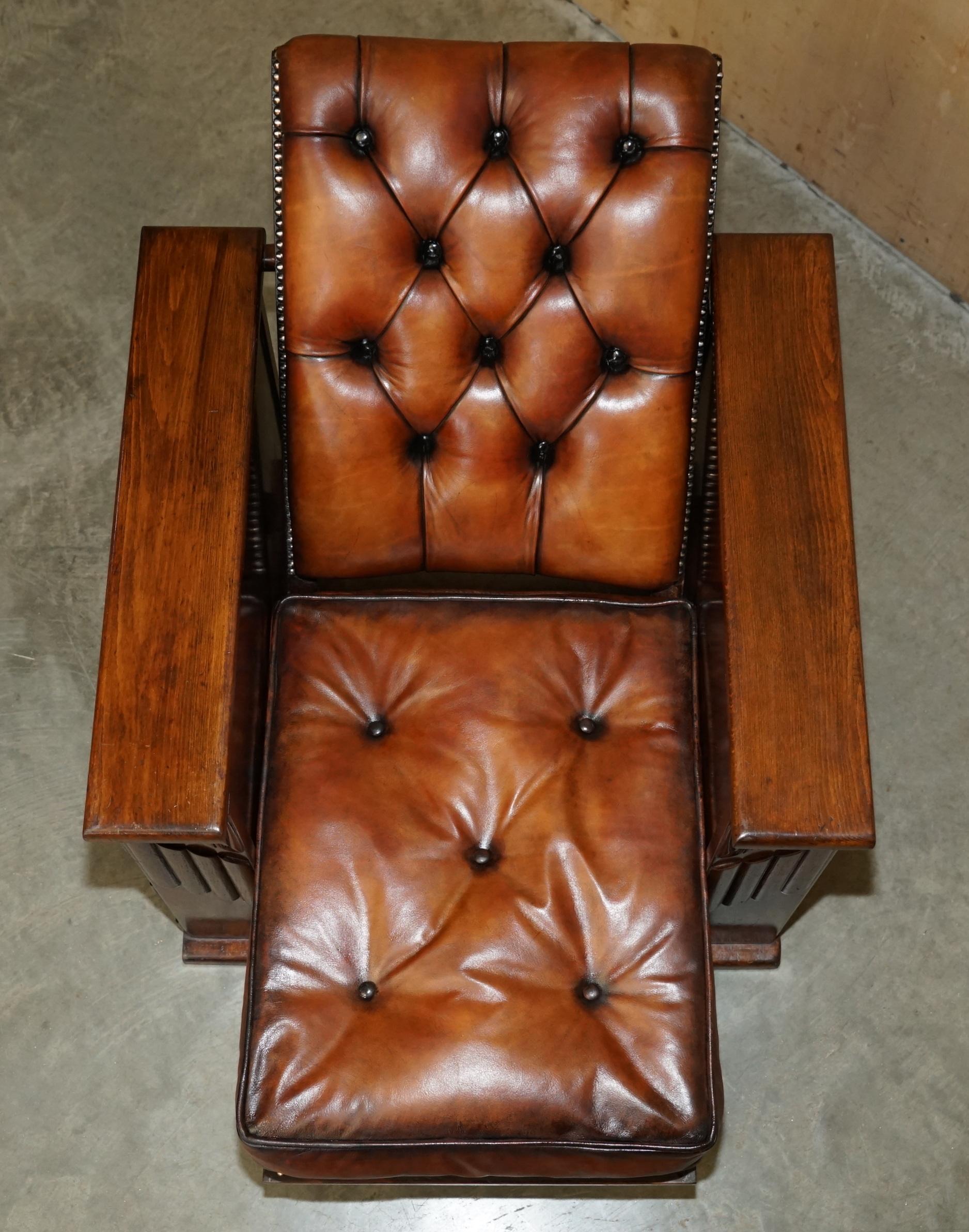 VICTORIAN HARROPS CHESTERFiELD BROWN LEATHER RECLINER DRINKS CABINET ARMCHAIR 12