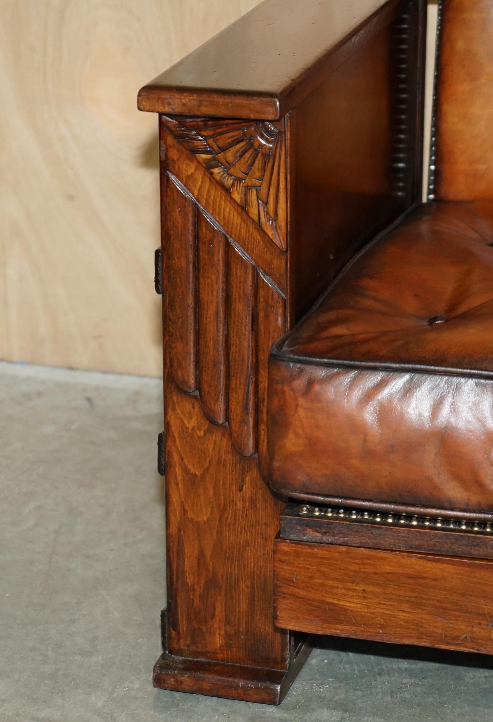 Late Victorian VICTORIAN HARROPS CHESTERFiELD BROWN LEATHER RECLINER DRINKS CABINET ARMCHAIR