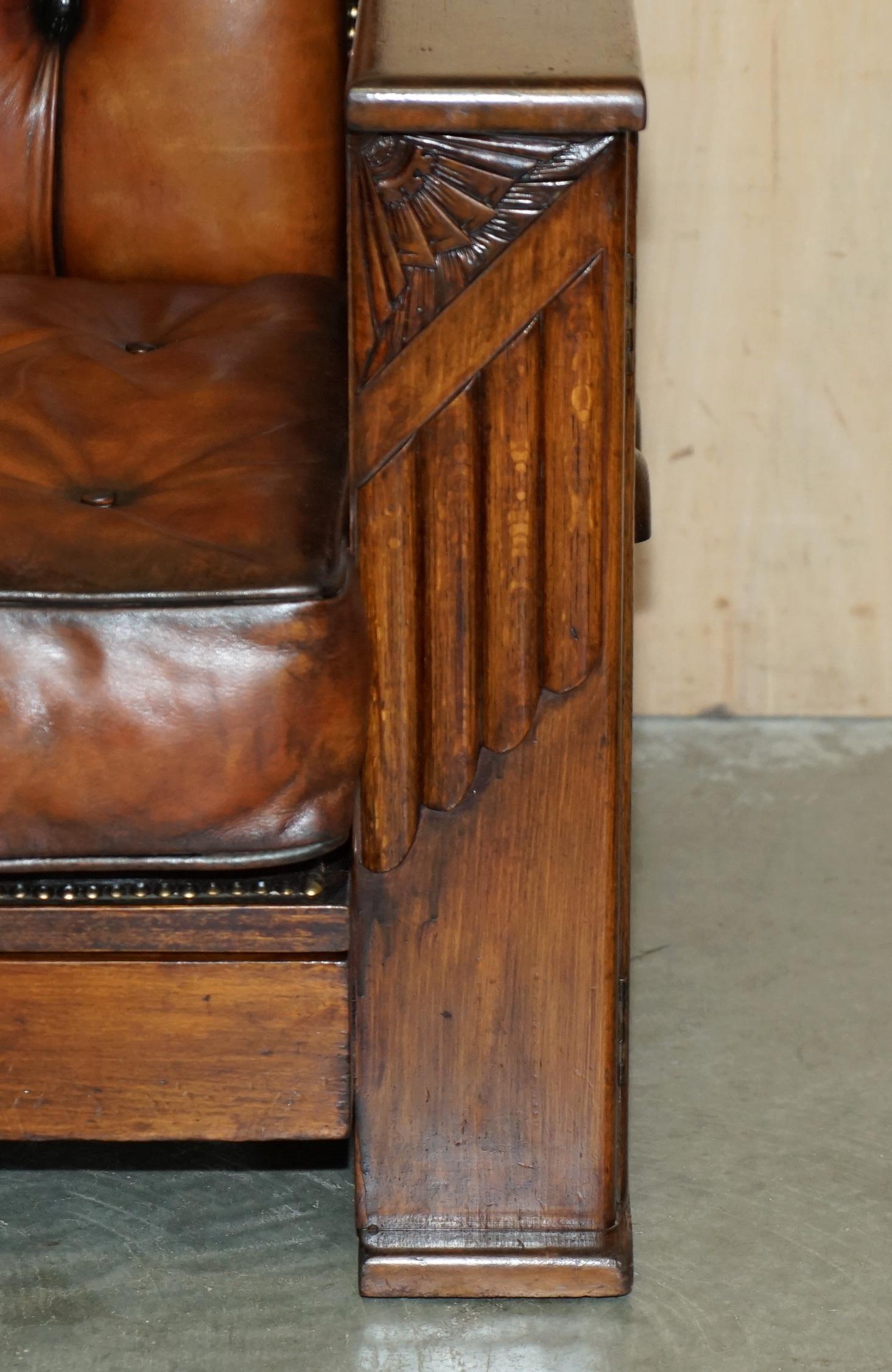 English VICTORIAN HARROPS CHESTERFiELD BROWN LEATHER RECLINER DRINKS CABINET ARMCHAIR