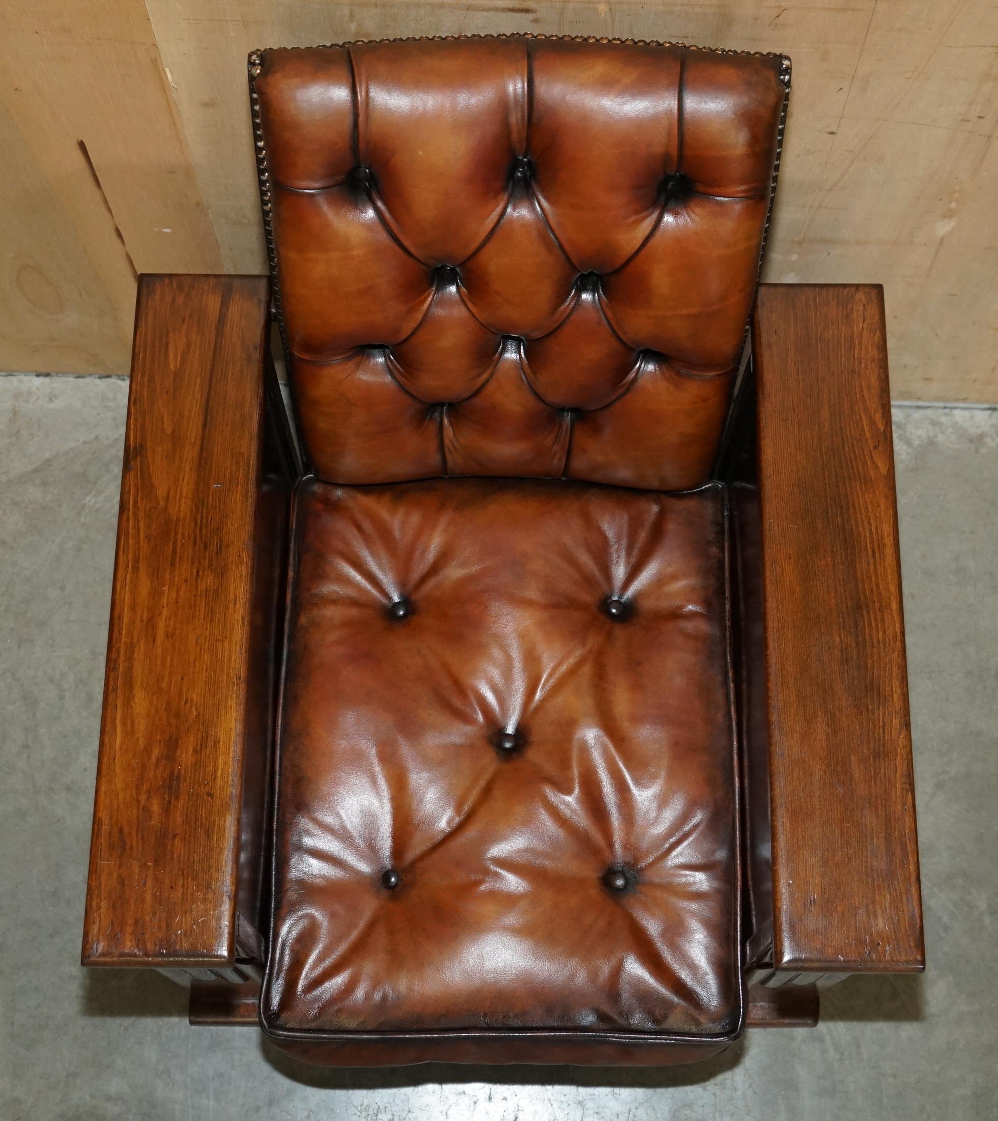 Hand-Crafted VICTORIAN HARROPS CHESTERFiELD BROWN LEATHER RECLINER DRINKS CABINET ARMCHAIR