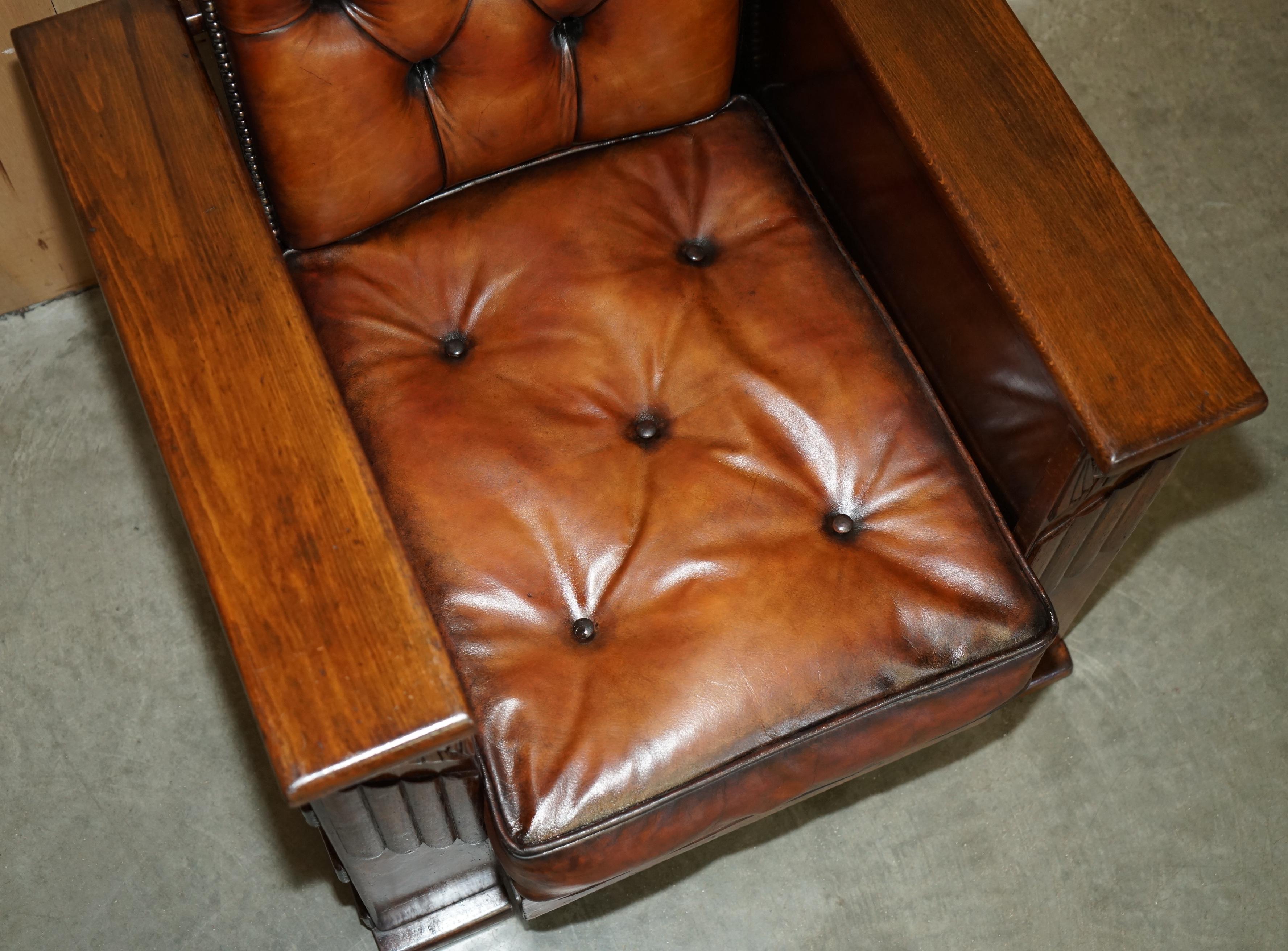 VICTORIAN HARROPS CHESTERFiELD BROWN LEATHER RECLINER DRINKS CABINET ARMCHAIR In Good Condition In West Sussex, Pulborough