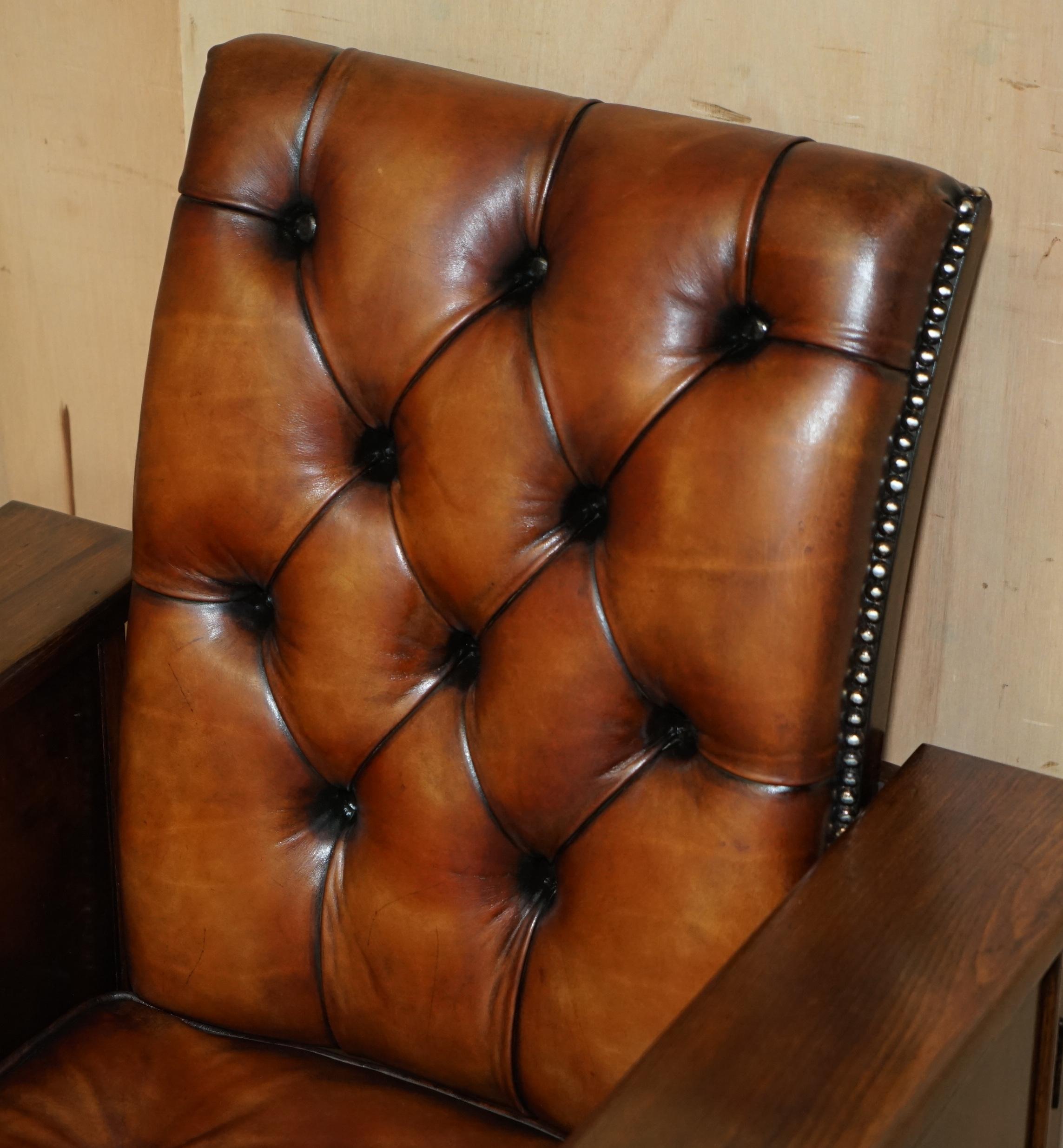 Late 19th Century VICTORIAN HARROPS CHESTERFiELD BROWN LEATHER RECLINER DRINKS CABINET ARMCHAIR