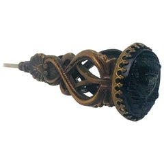 Victorian Hat Pin, Black Hand-Carved Stone Egyptian Motif, circa 1820