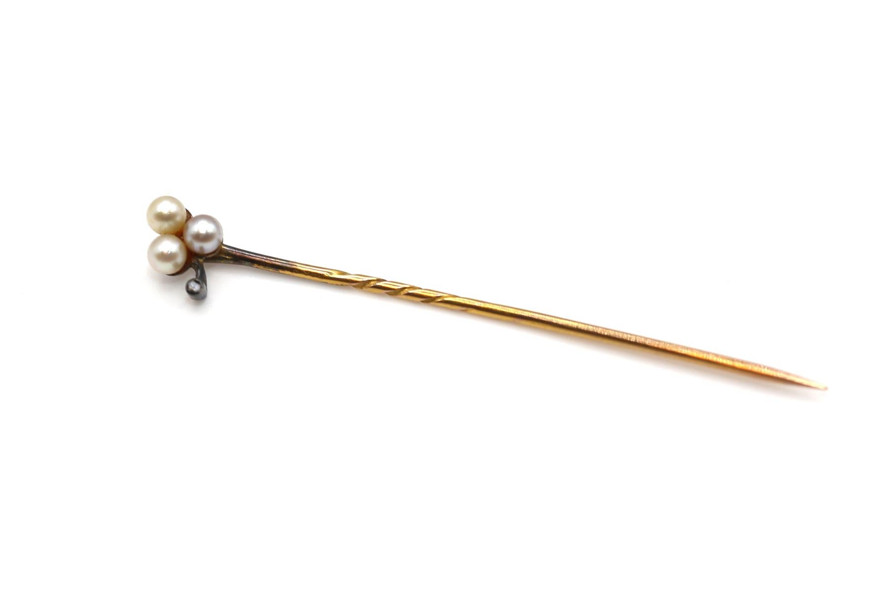 Women's or Men's Victorian Hat Pin Brooch Clover Pearl Beads Original Box, 1890 For Sale