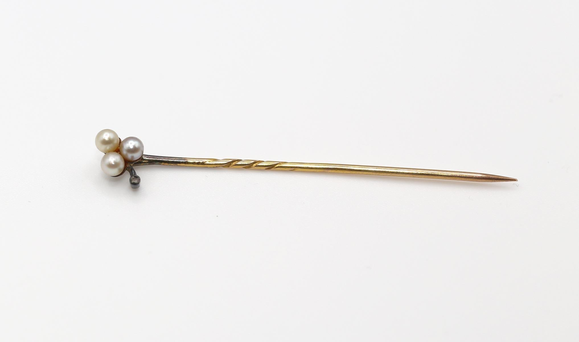 Victorian Hat Pin Brooch Clover Pearl Beads Original Box, 1890 For Sale 1