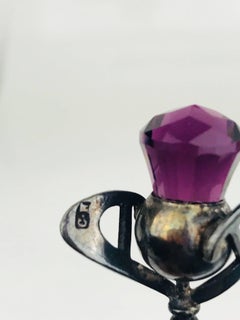 Victorian Hat Pin, Stylized Purple Thistle, Charles Horner, Sterling, circa 1837