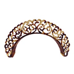 Victorian headband hair comb in imitation tortoiseshell, semicircular structure