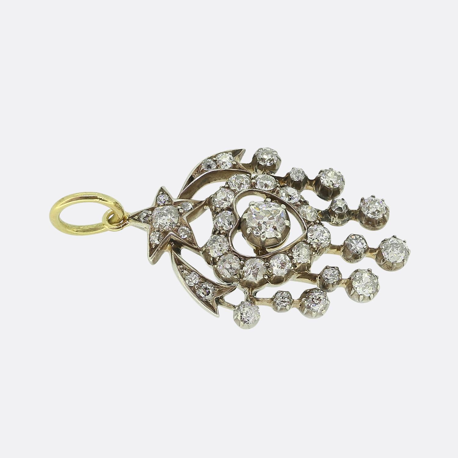 Viktorianischer Herz- und Sternschnuppen-Diamant-Anhänger (Alteuropäischer Brillantschliff) im Angebot