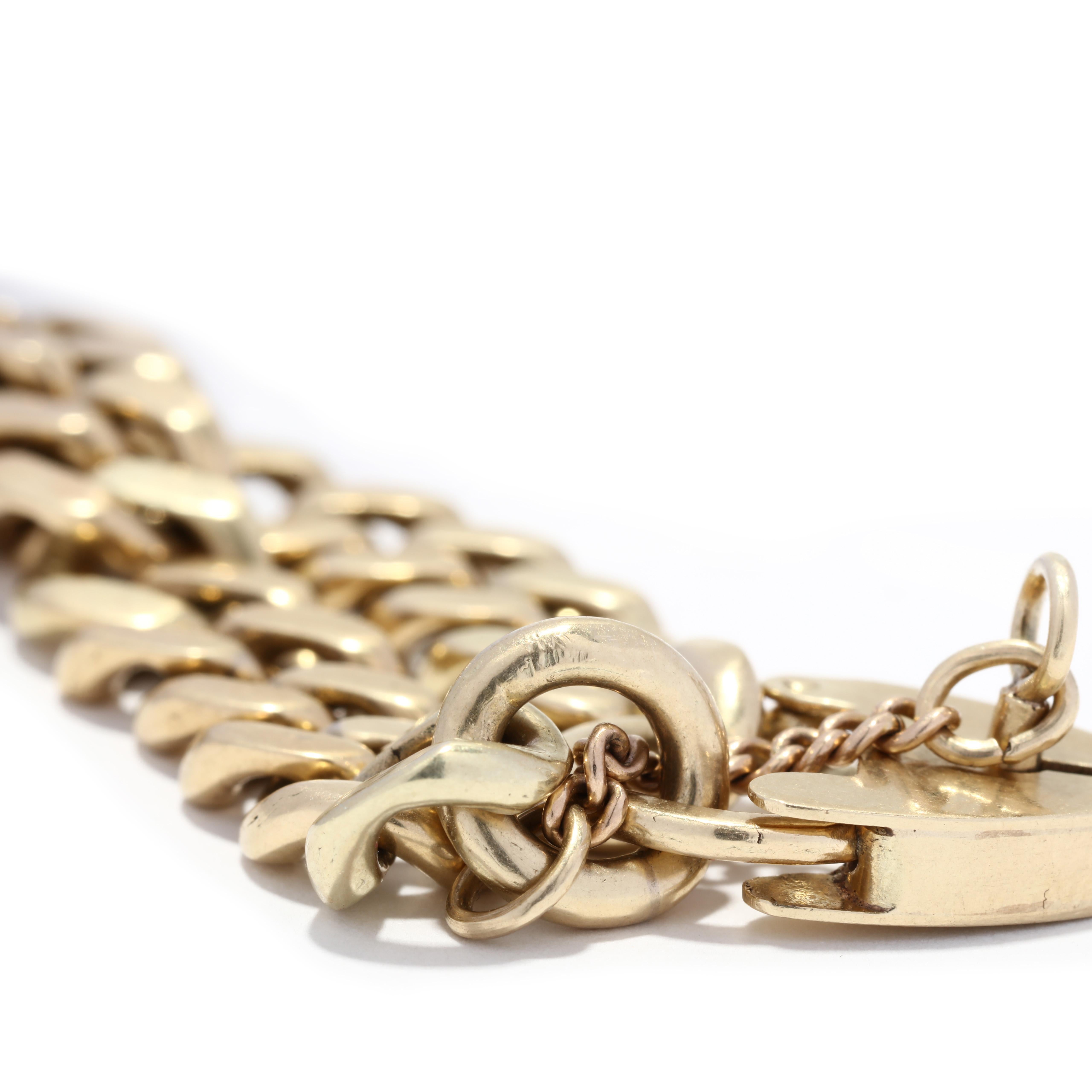 Victorian Heart Lock Curb Link Bracelet, 14K Yellow Gold In Good Condition In McLeansville, NC