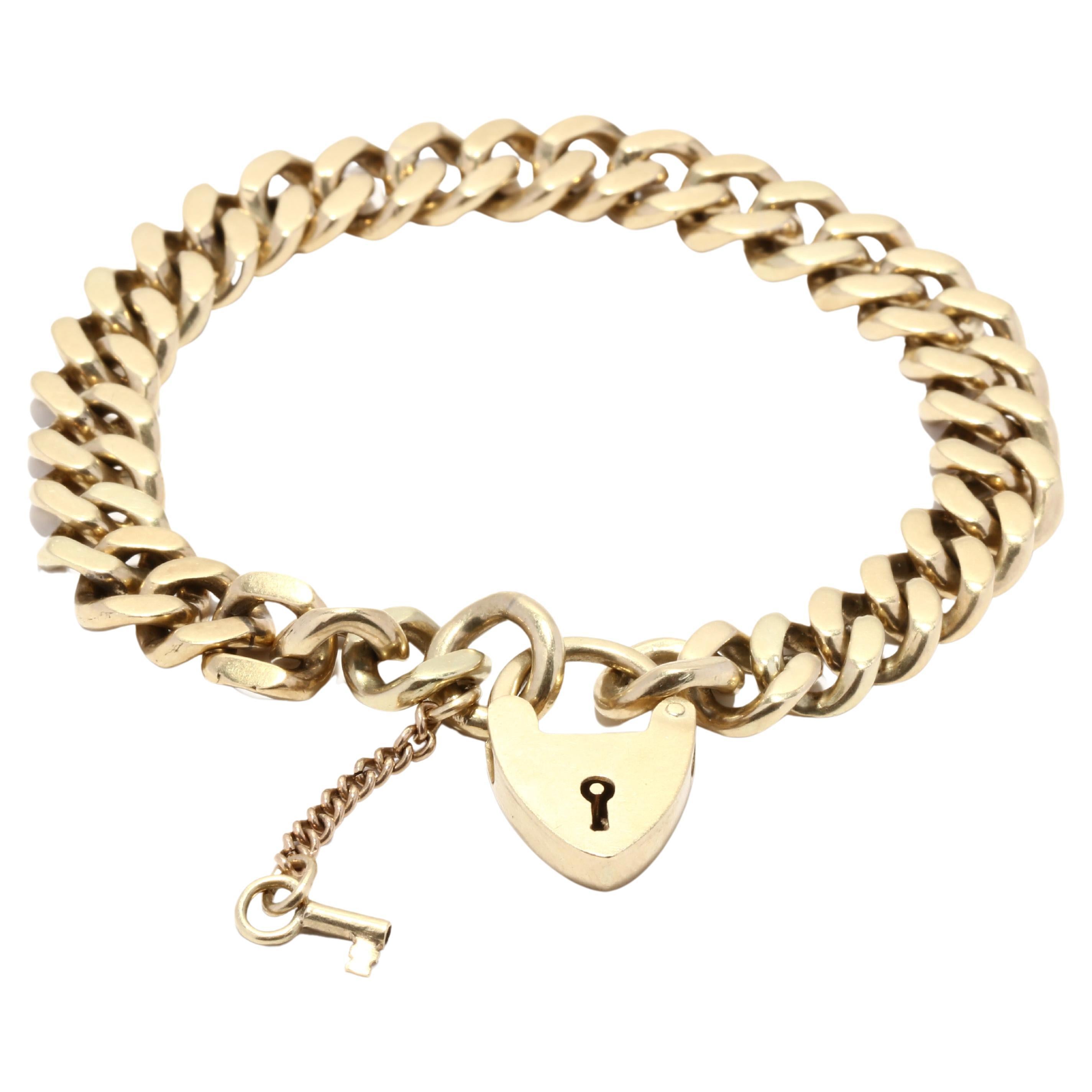 Victorian Heart Lock Curb Link Bracelet, 14K Yellow Gold