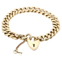 Victorian Heart Lock Curb Link Bracelet, 14K Yellow Gold