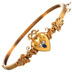 Antique Victorian Heart Motif Bangle Bracelet