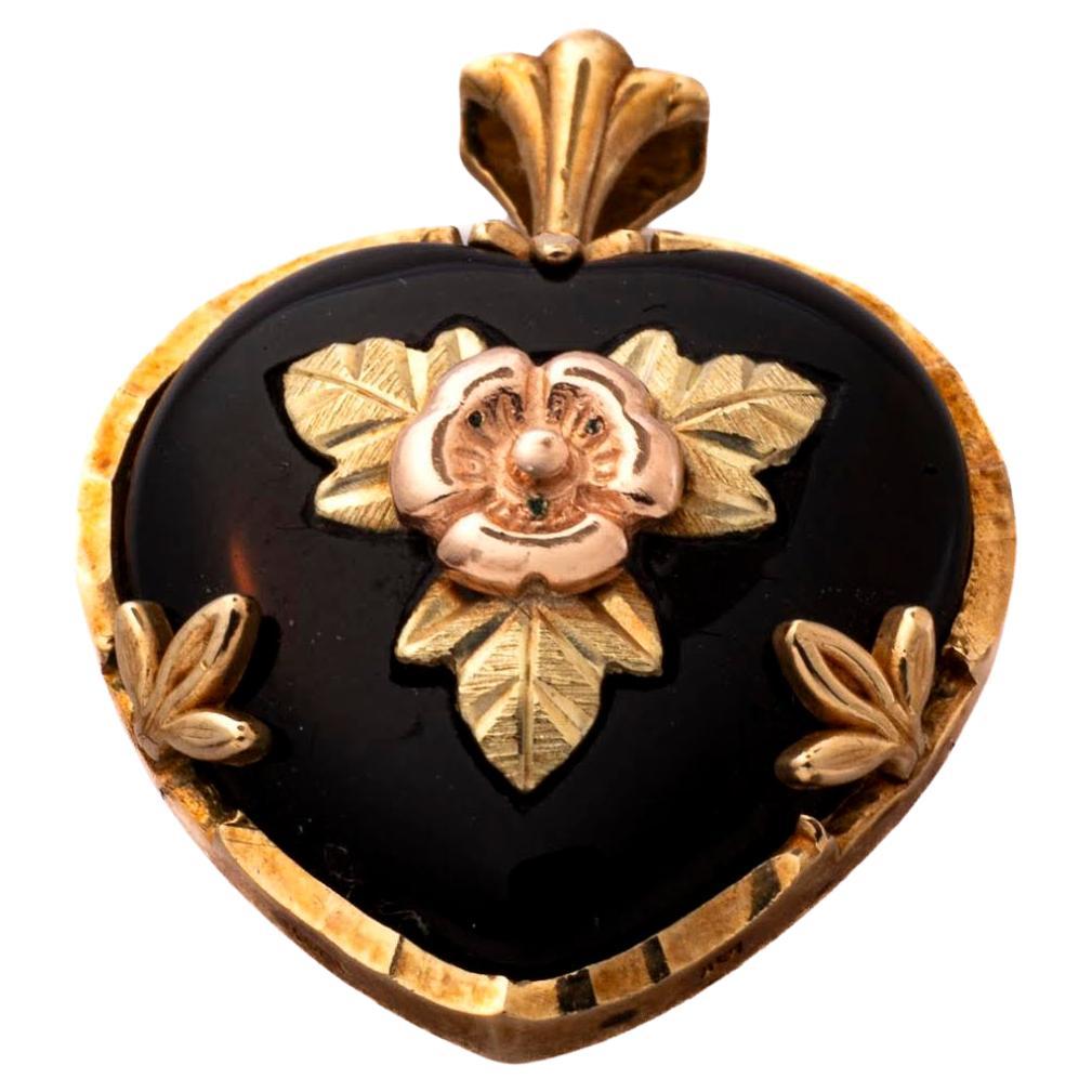 Victorian Heart Pendant of Gold and Enamel