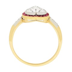 Victorian Heart Shaped Diamond and Ruby Halo Ring, circa 1900s