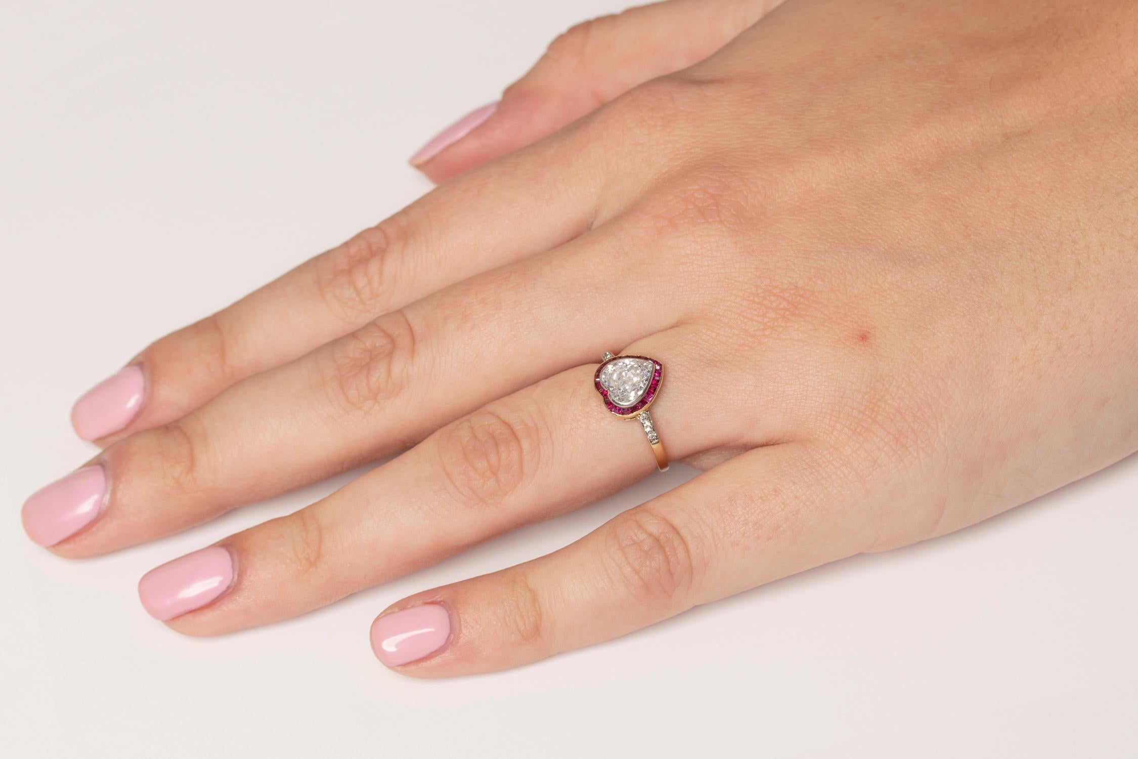 Victorian Heart Shaped Diamond and Ruby Halo Ring, circa 1900s In Good Condition In London, GB