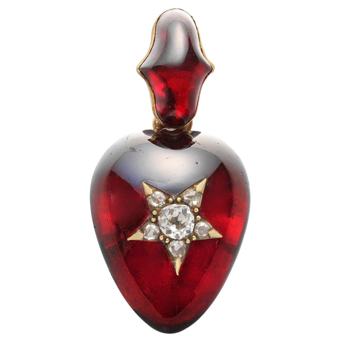 Victorian Heart-Shaped Garnet and Diamond Pendant