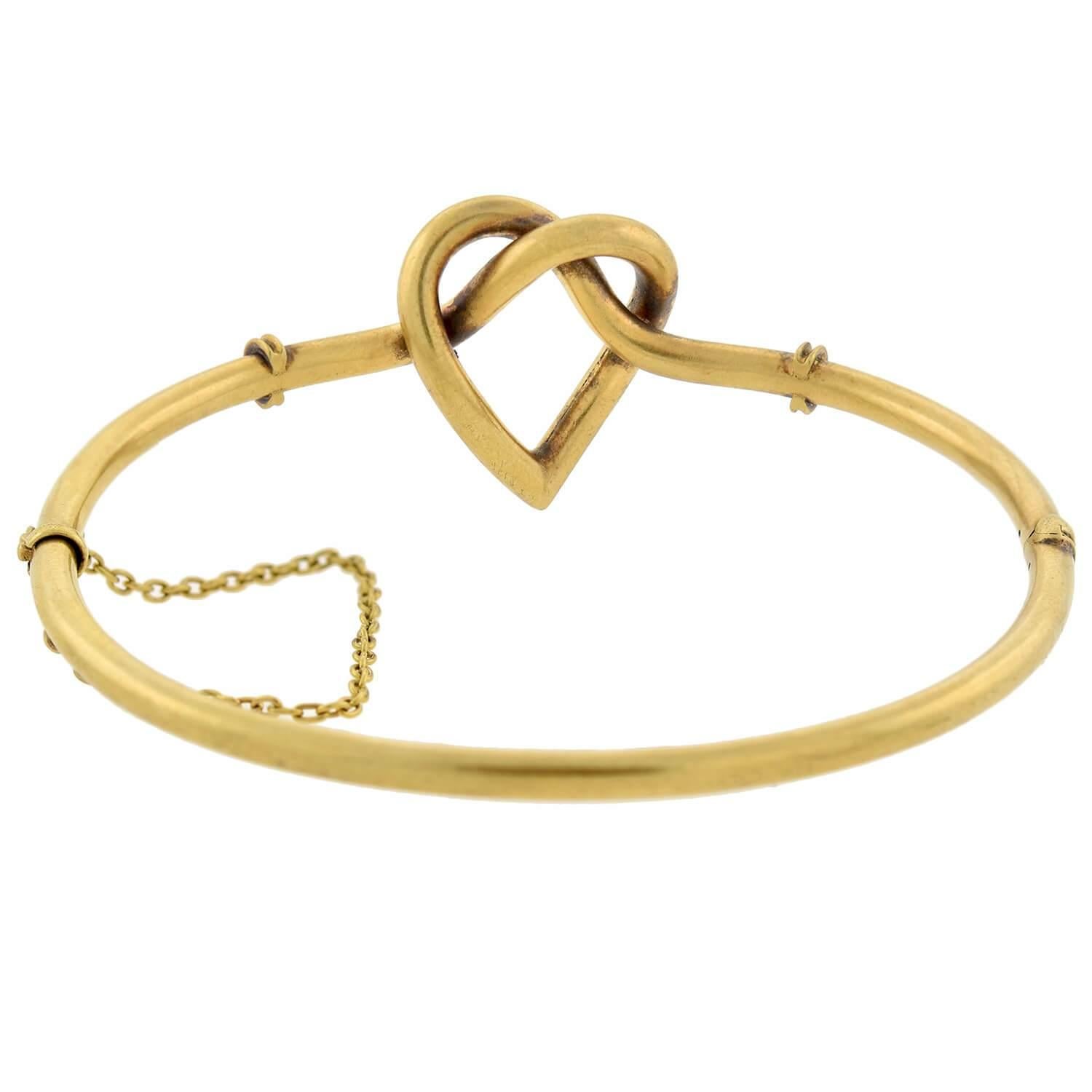 Victorian Heart Shaped Love Knot Hinged Bangle In Good Condition In Narberth, PA