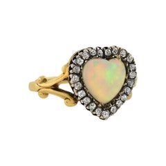 Victorian Heart-Shaped Opal and Diamond Ring