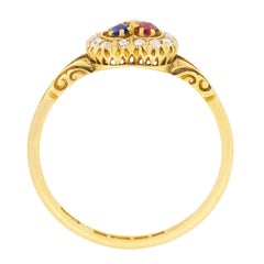 Victorian Heart Shaped Ring with Diamond, Sapphires and Rubies, circa 1902